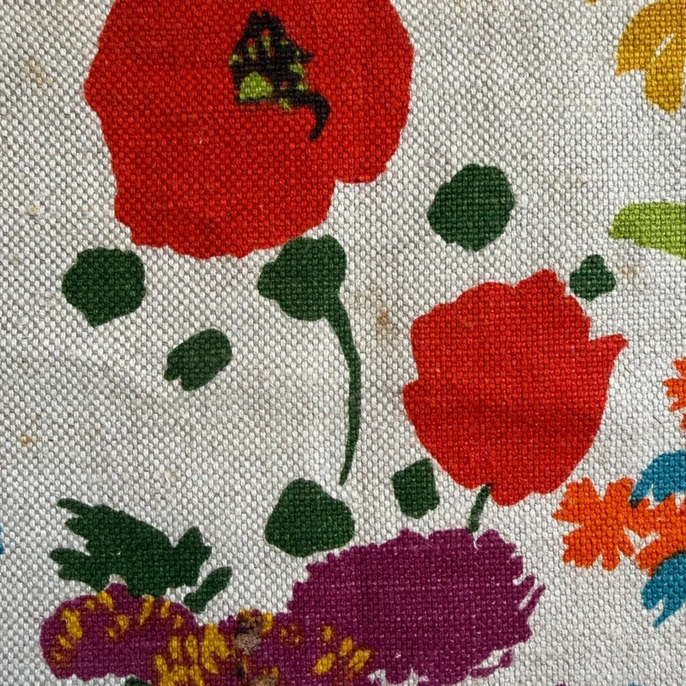 Vintage Small Tablecloth Linen Multi-Color Floral Poppy Sunflower UK Printed